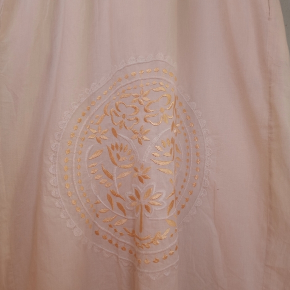 Rhea Handmade Cotton Silk Embroidered Floral Puffed Sleeve Bohemian Casual Midi - Picture 5 of 13